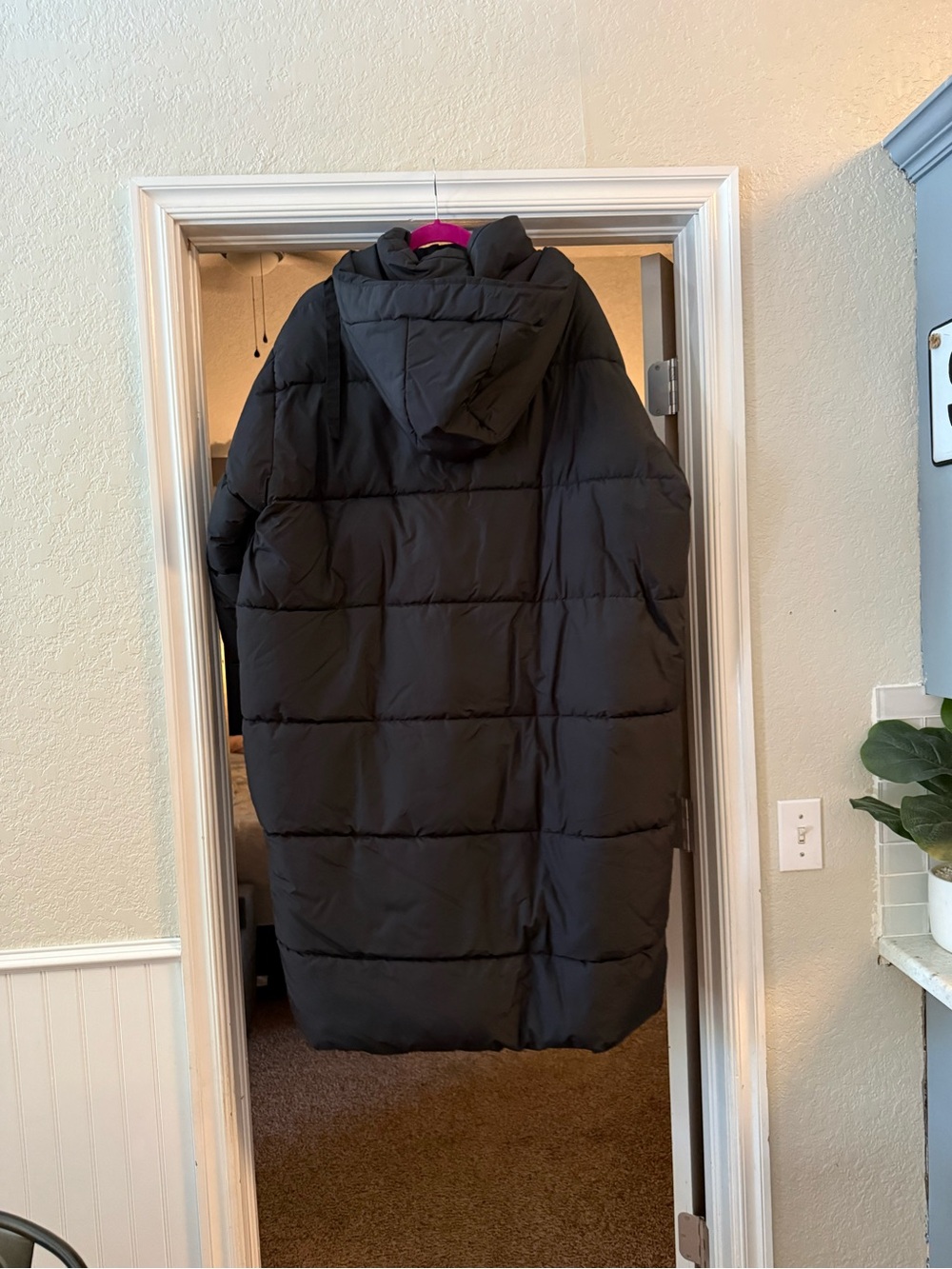 Maternity Black Long Puffer Coat with Hood - Picture 2 of 3